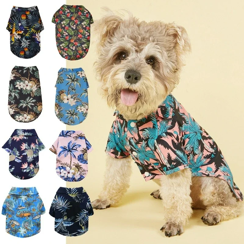 Small and Medium-sized Dog Beach Pineapple Shirt Hawaiian Pet Dog Cat Golden Retriever Spring and Summer Season Clothing