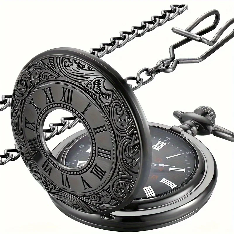 Men's Pocket Watch With Chain, Retro Roman Numeral Watch, Holiday Birthday Gift