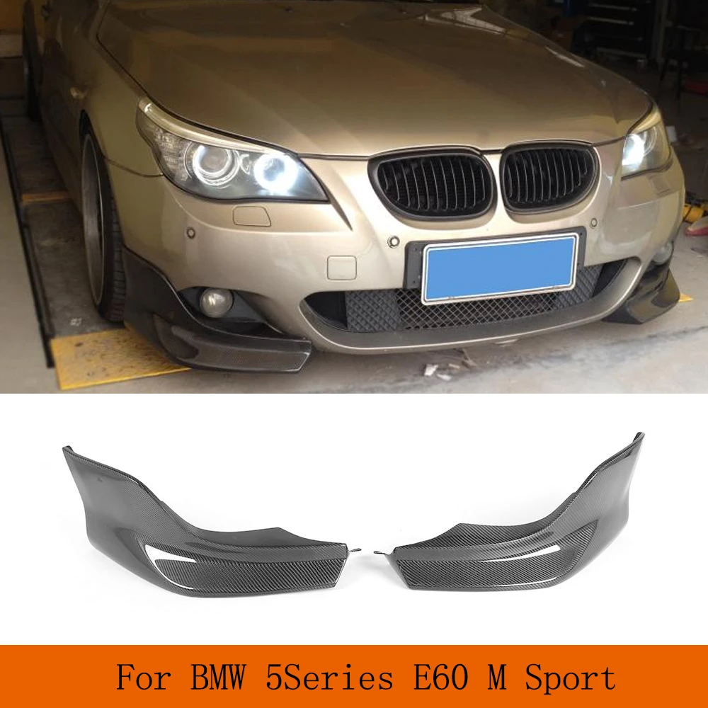 2PCS/Set Carbon Fiber Front Bumper Lip Splitters Apron Flaps For BMW 5 Series E60 M Sport 2003-2009