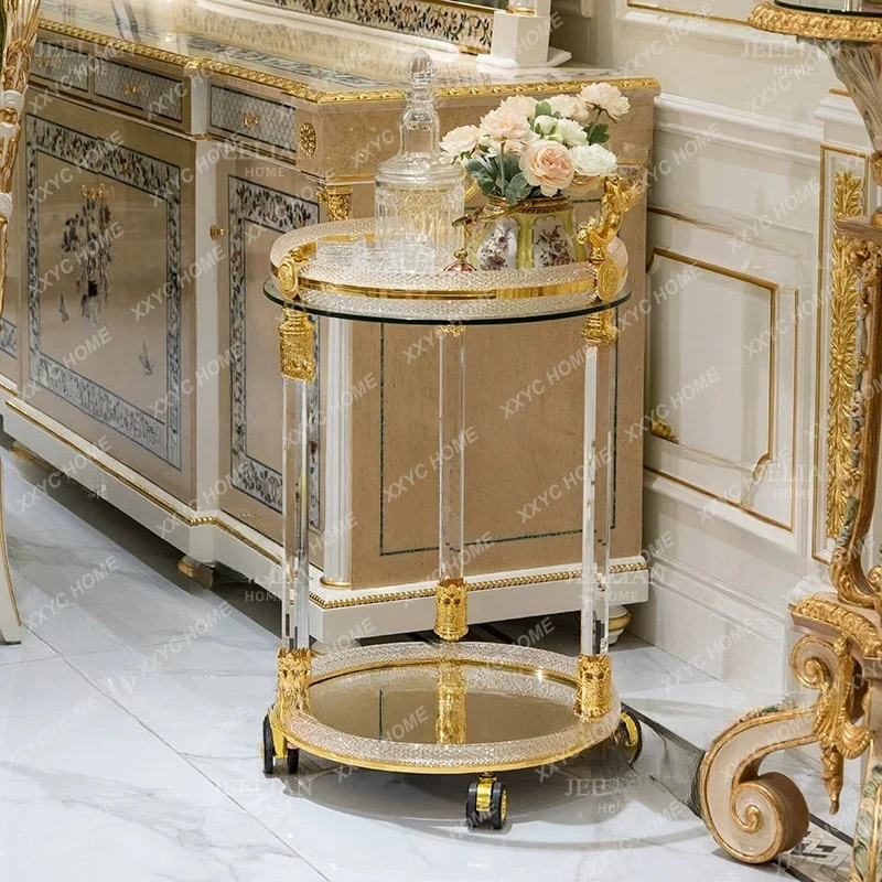Luxury copper alloy exquisite trolley villa living room dining room home decoration double-layer dining car