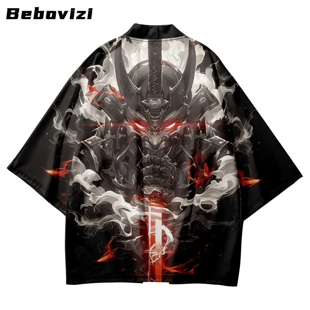 2025 Men Cardigan Haori Japanese Anime Demon Samurai Print Kimono Harajuku Women Beach Yukata Plus Size