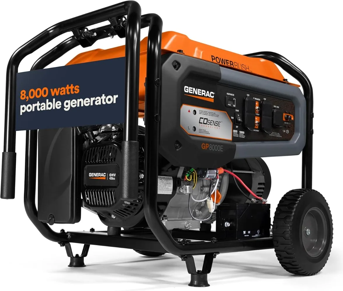 7715 GP8000E 8,000-Watt Gas-Powered Portable Generator - Electric Start Power for Emergencies and Recreation,Orange/Black