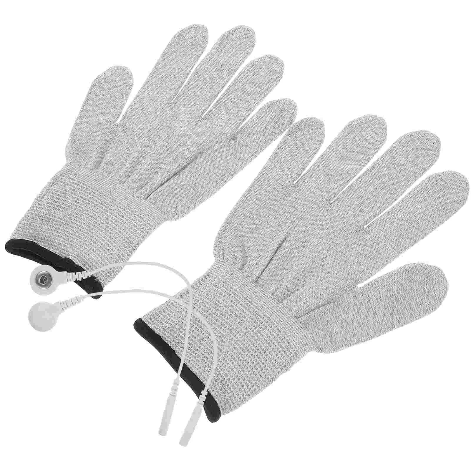 1 Pair White Silver Fiber Electric Therapy Gloves Electric Massage Therapy Accessory- Universal Cotton Massage Gloves With 2pcs