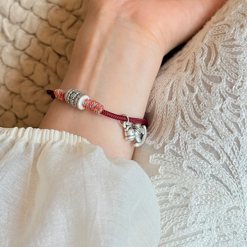 999 Pure Silver Fortune Trojan Horse Red String Bracelet for Women Minimalist Chinese Style Versatile Jewelry B3060 Gifts