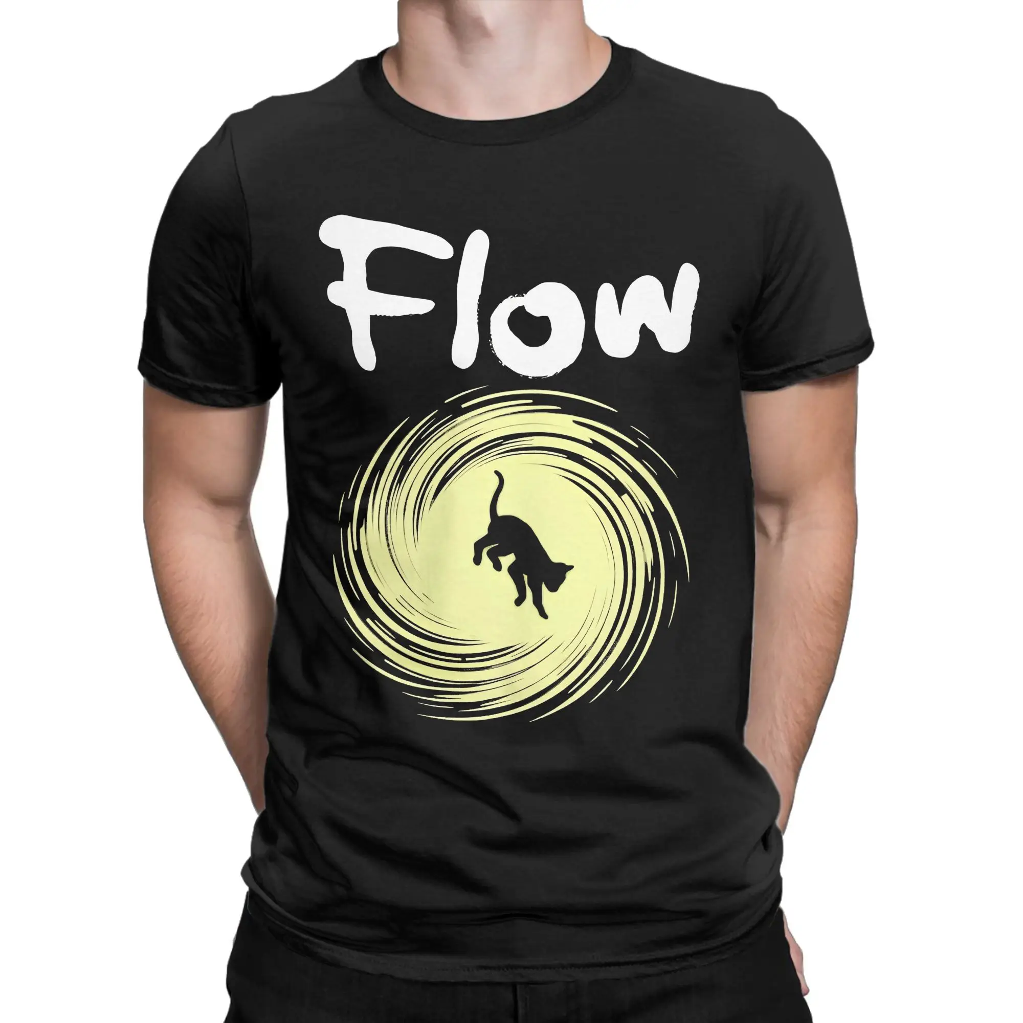 Men's T-Shirt Flowing Movie Cat Leisure Pure Cotton Tee Short Sleeve Cartoon Animated Movie T Shirts Crewneck Clothing Adult