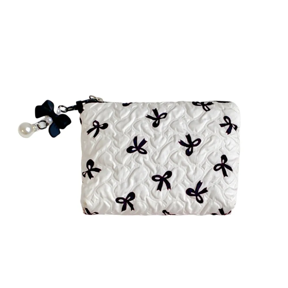 

Travel Wash Bag Bow Pendant Bow Cosmetic Bag Korean Style Lager Capacity Balletcore Makeup Bag Zipper Coin Purse Travel