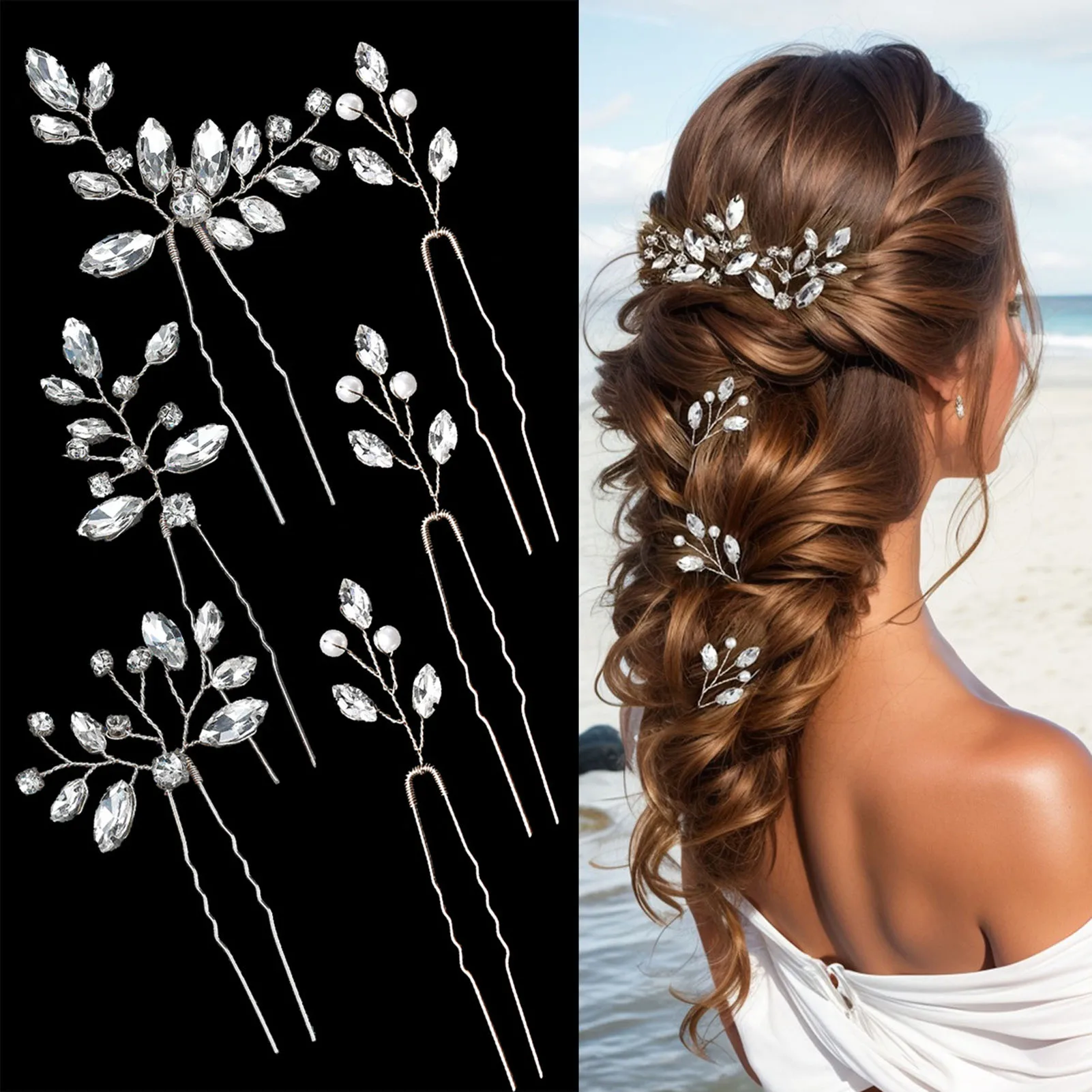 Sparkly Rhinestone Hairpins for Bride Wedding Hair Jewelry 6Pcs U Shaped Hair Sticks Forks Women Lady Party Hair Accessories image 4