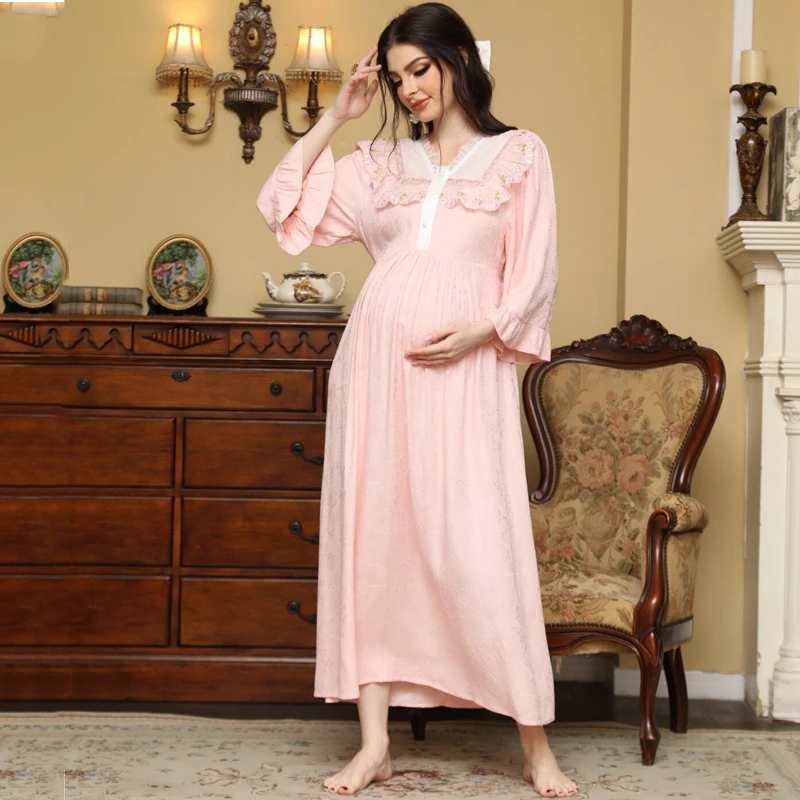 Casual Pregnant Sleep Dress Four Seasons Sweet Princess Outdoor Maternity Clothes Soft Breathable High Waist Maternity Dress