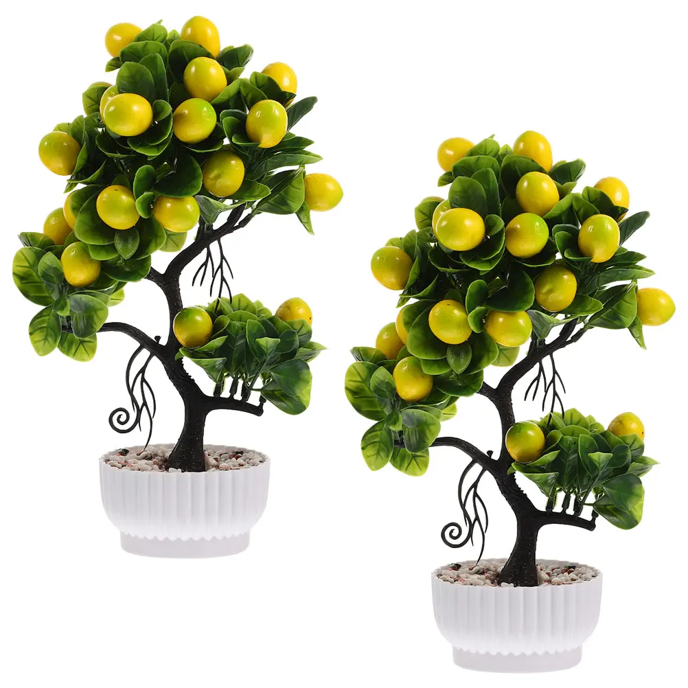 

2Pcs Artificial Lemon Trees Faux Fruit Decor Plants for Home Office Desk Living Room Table Top Stylish Ornament Bright Color