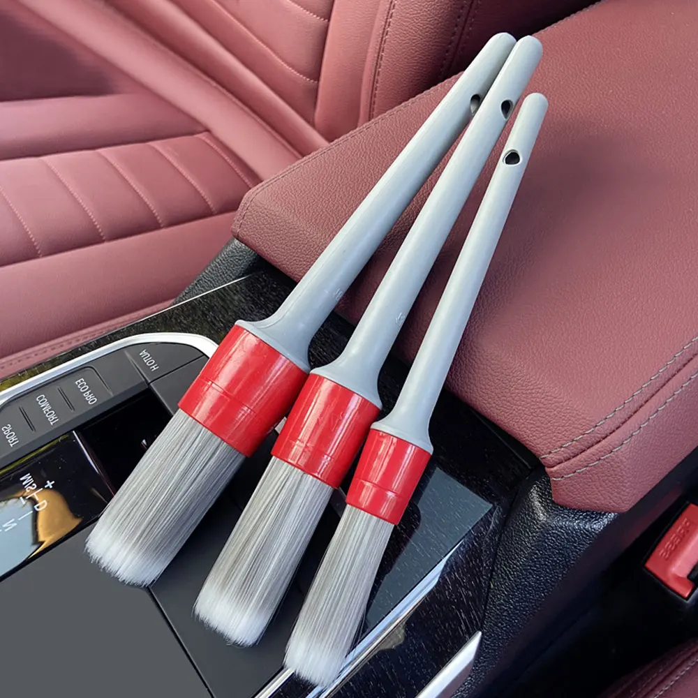 3pcs/set Super Soft Synthetic Bristle Detailing Brushes Set PP Handle For Car Wheels Tires Engine Leather Seats Door Panel Brush