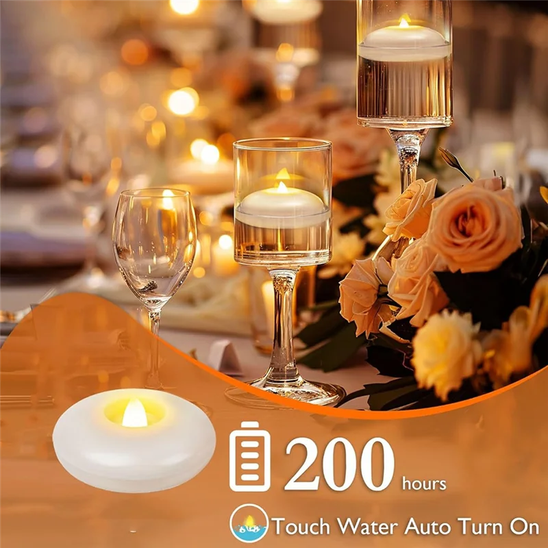 

ABKU-24 White Flameless Waterproof Tealights, Battery-Operated Floating LED Candles For Cylinder Vases With 200 Hours Life