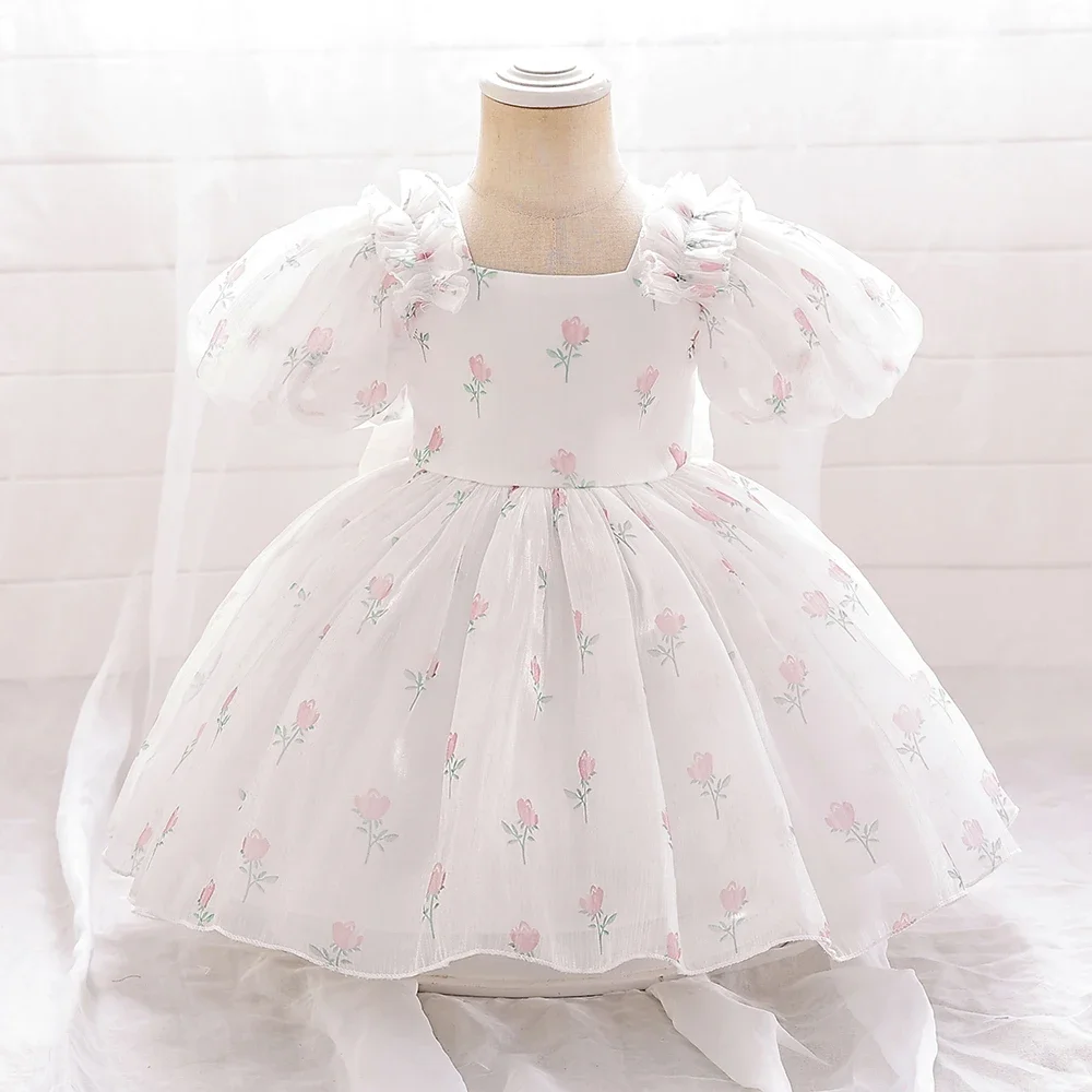 

Big Bow Baby Girl Party Dresses for Kids 1 Year Birthday Flower Princess Dress Lace Christening Gown White Baptism Baby Clothing