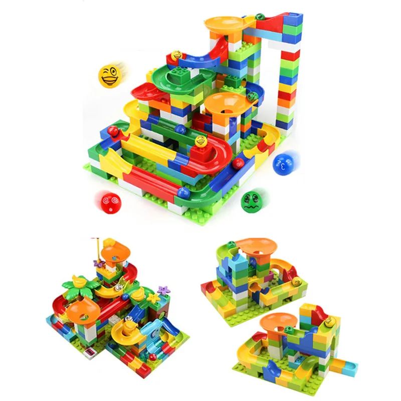 

Large Marble Race Run Building Blocks Set Slide Track Maze Compatible Construction Educational Toys for Children Christmas Gift