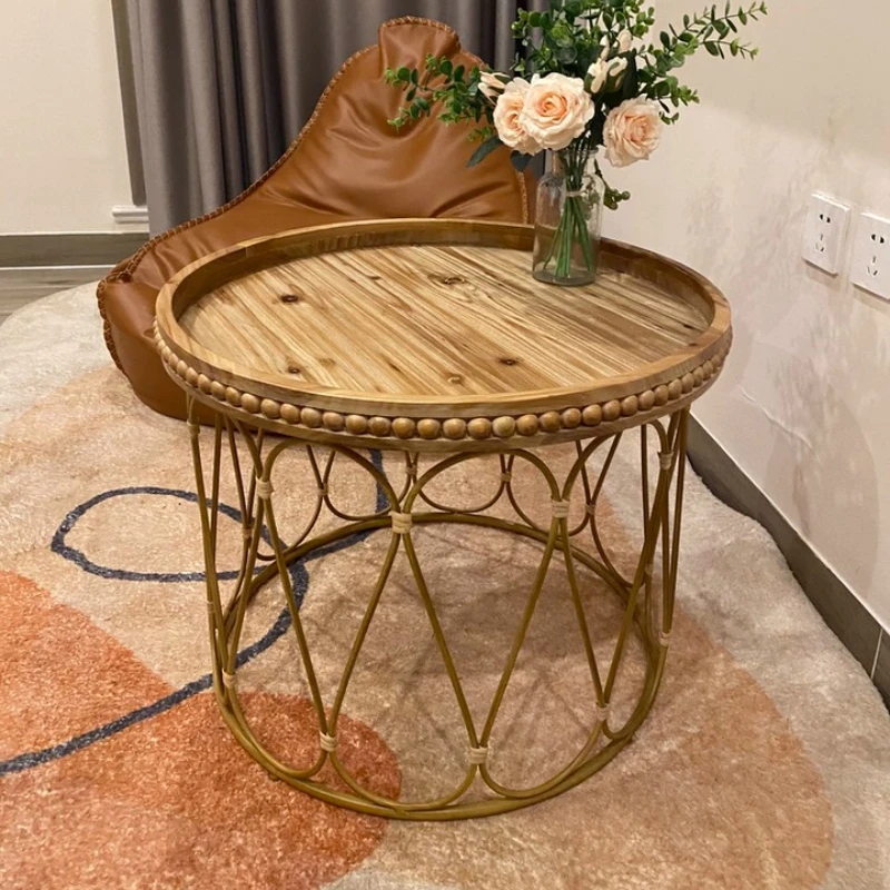 

Round Rattan Coffee Table Nordic Modern Solid Wood Furniture Woven Side Table Small Space Living Room End Table Home Decor