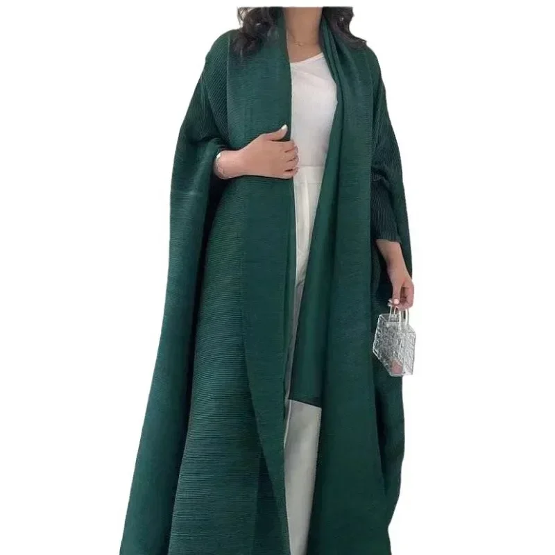 Miyake Pleated Foldable Collar Cardigan Long Sleeved Plus Size Solid Color Robe for Women's 2024 New Original Designer Clothing