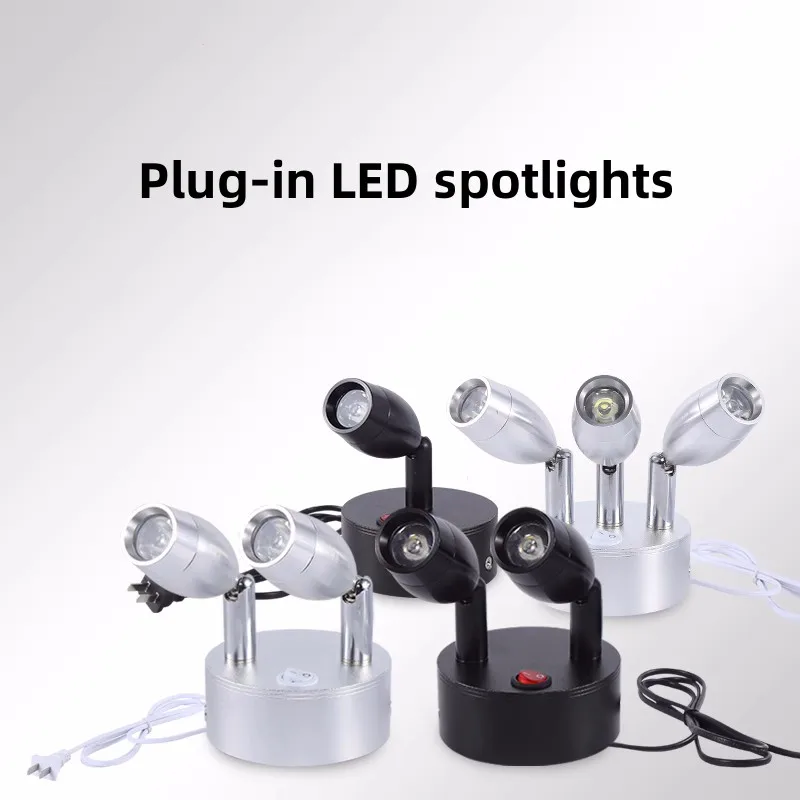 LED Plug-in Spotlights Double Or Triple Heads Ultra-bright Background Wall Indoor Painting Light Movable Spotlights Jewelry Lamp