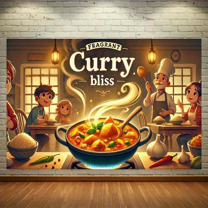 1 tela para colgar en la pared con temática de curry india vibrante, 8x6 pies, decoración multiusos de poliéster para el hogar, fiestas, fotos