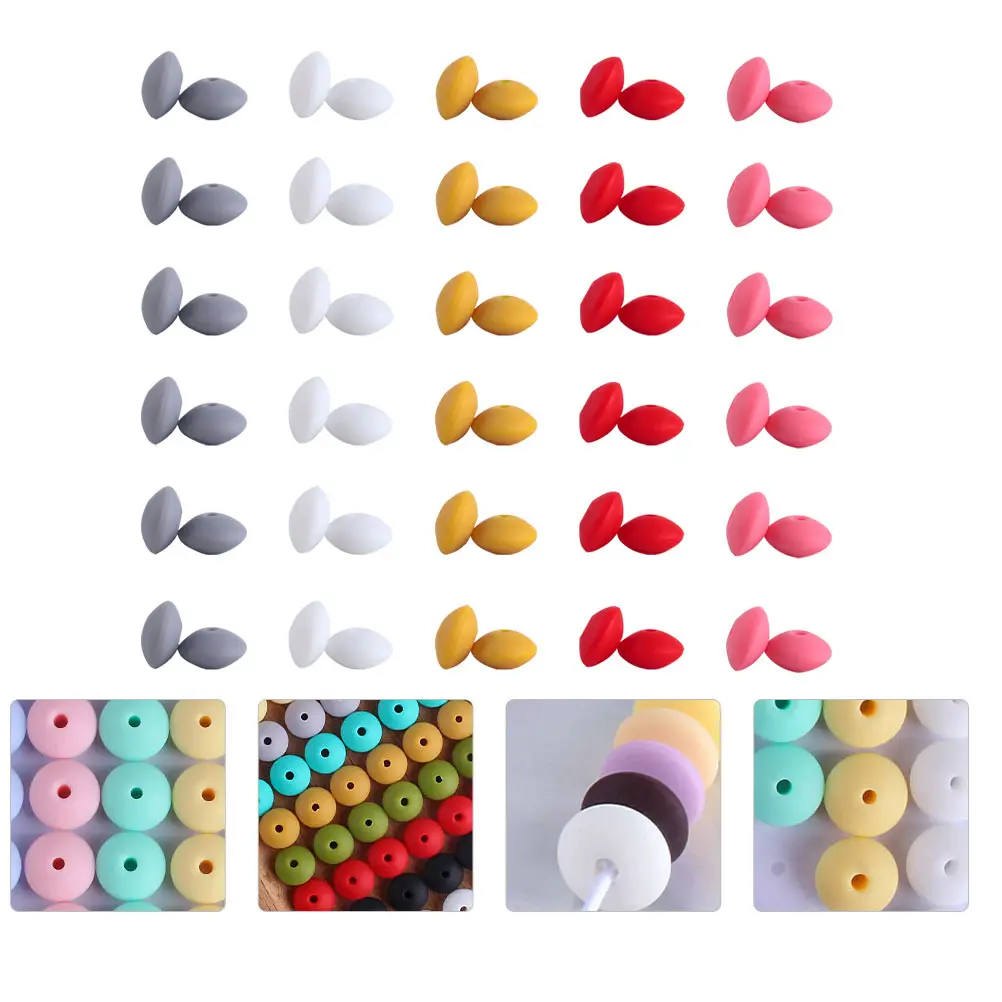 

100pcs Silicone Teether Necklace Beads Food Grade Safe Kids DIY Bracelet Accessory Colorful Chewable Baby Anti Drop Chain