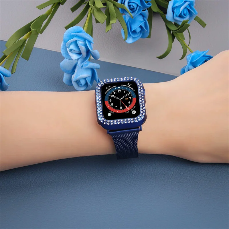 Diamond Cover For Apple watch Case 45mm 41mm 44mm 40mm Tempered Glass+Bling Bumper Screen Protector iWatch series 9 8 7 6 5 4 SE