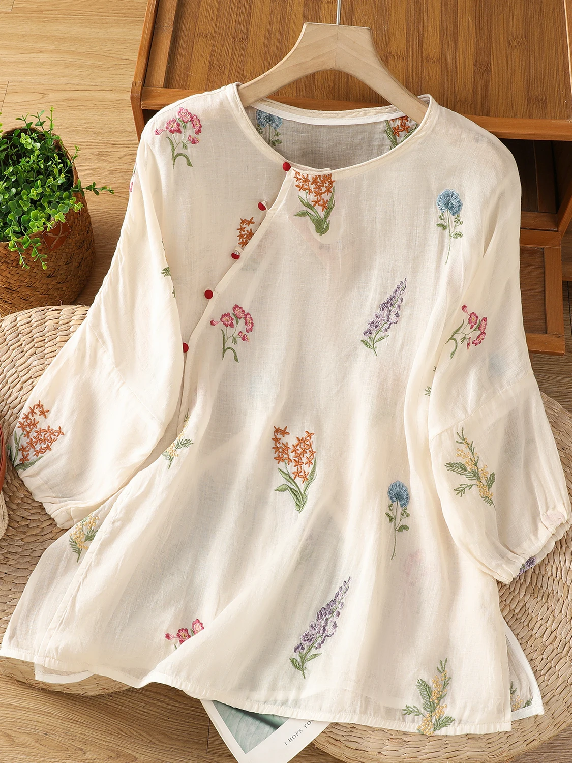 

Новый китайский льняной топ с вышивкой большого размера, женский летний тонкий топ Ne f Sve Small irt