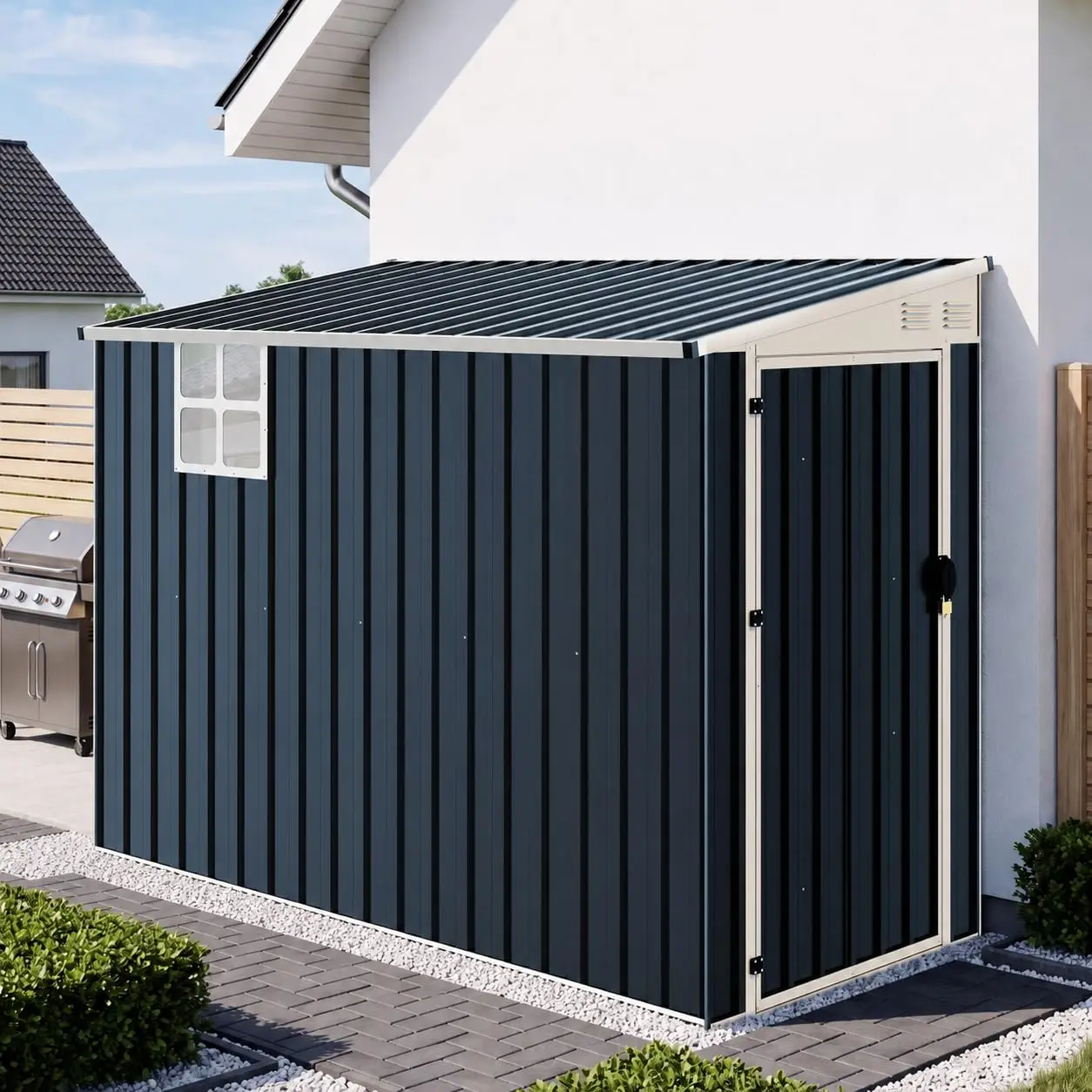 Lean-to Storage Shed 8x4 FT Lockable Door Reinforced Metal Frame Outdoor Garden Tool Organizer, Customized
