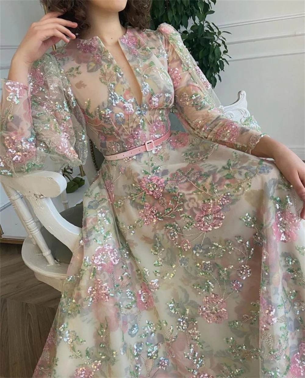 Annie Luxury Embroidered Sequins Prom Dresses Elegant Women\'s Long Sleeves Dresses فساتين السهرة Tulle Party Dress Customized