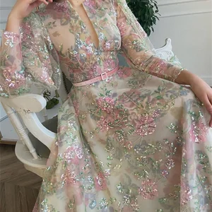 Annie luxo bordado lantejoulas vestidos de baile elegantes vestidos de mangas compridas femininos فساتudedṁvestido de festa de tule personalizado 10 principais vendas vestido longo de festa bordado - №9