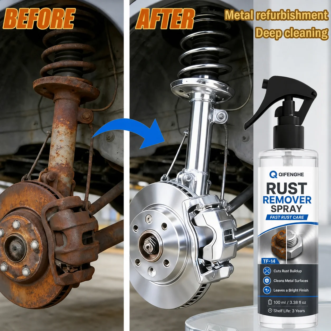 100ml Car Rust Remover Spray Metal Surface Cleaner Anti Rust Lubricating Polish for Wheels Bolts Auto Parts Corrosion Protection