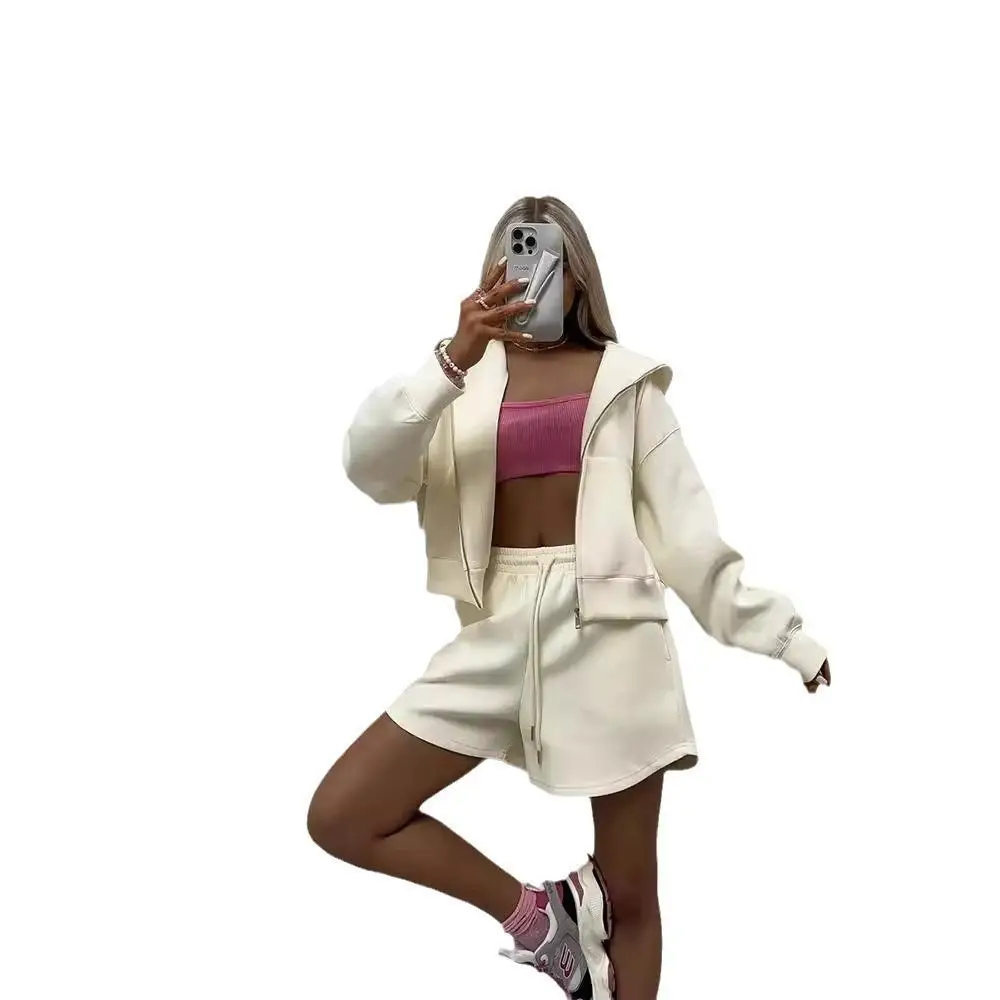 Sudadera con capucha para mujer con kets grandes Conjunto de dos piezas Traje casual de verano Largo Sve Splice Sle Diseño de color puro