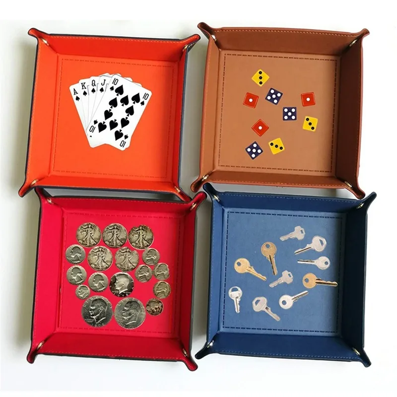 PU Leather Jewelry Folding Tray Collapsible Phone Key/watch/Wallet Coin Desktop Storage Sundries Box Bins Accessories