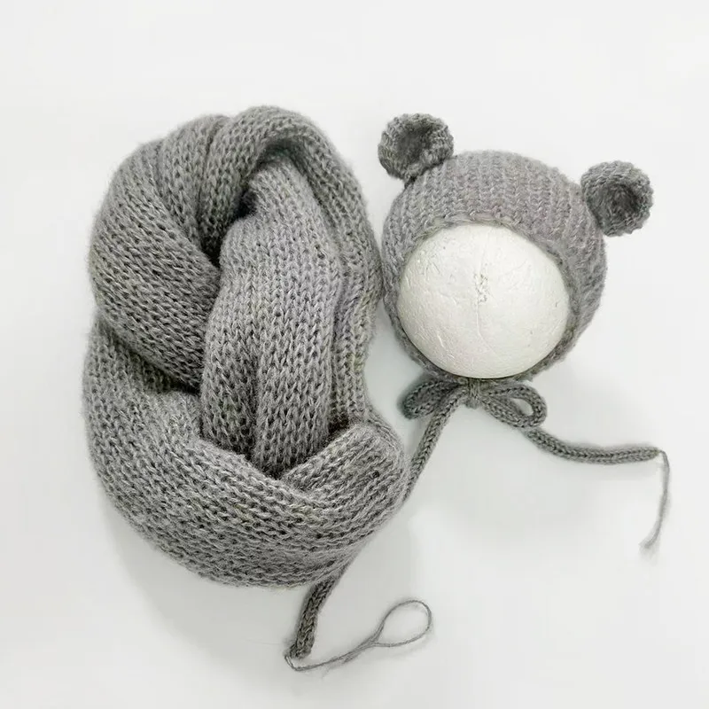 ❤Ropa de fotografía para recién nacido, gorro de oso de punto + envoltura, accesorios para estudio de fotografía de bebé, trajes de ropa de sesión,