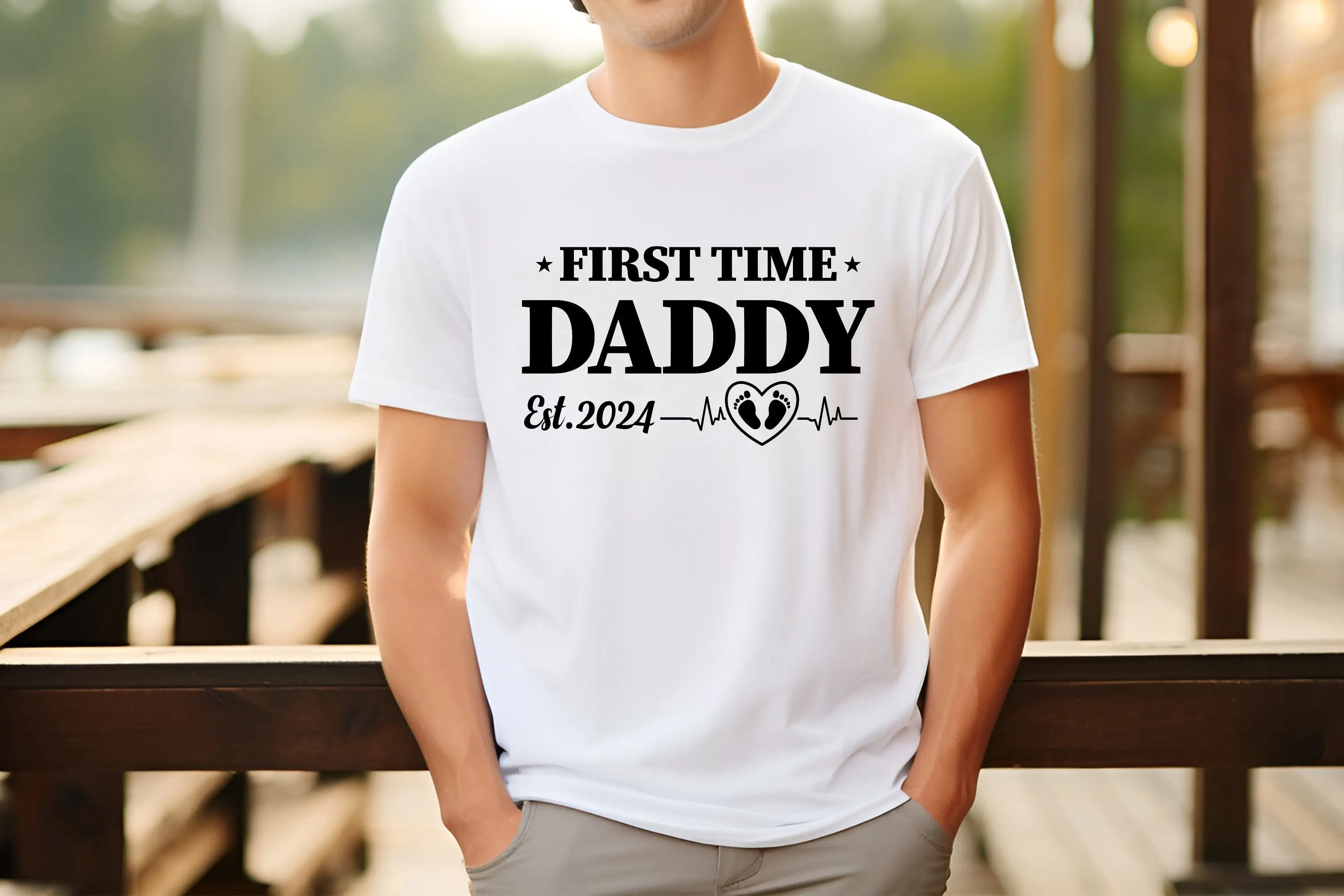 Promoted To Daddy Est 2024 T Shirt Baby Announcement Family For Dad New