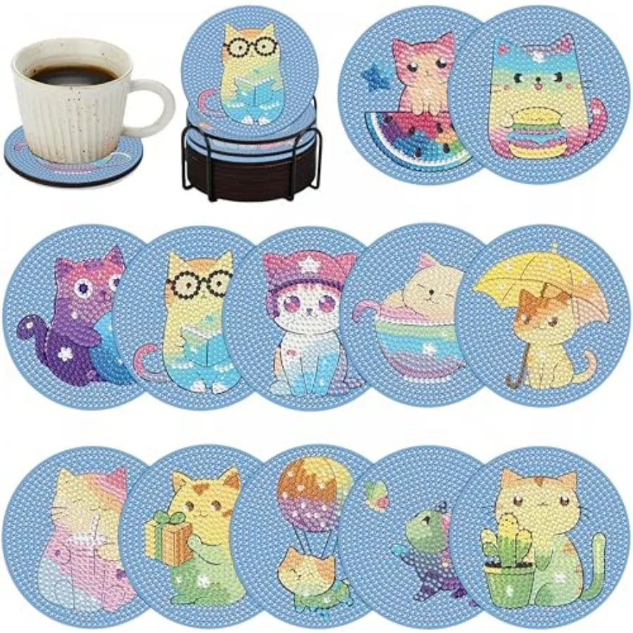 

12 Pcs Diamond Painting Coasters Kits with Holder, Diamond Art Coasters Set for Drinks Coffee Table, Gem Painting kit for Begin
