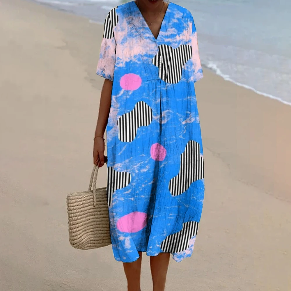 

Vibrant Geometric Prints Beach Dress Women's Casual Elegance Skirt Summer Beach Vacation Long Dress Boho Geometric Patterns Robe