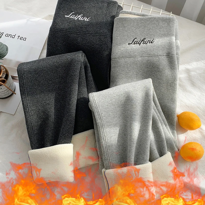 Autumn Winter Thicken Lamb Wool Leggings Women Casual High Waist Stretch Thermal Legging Woman Fleece Line Tights Ankle Pants