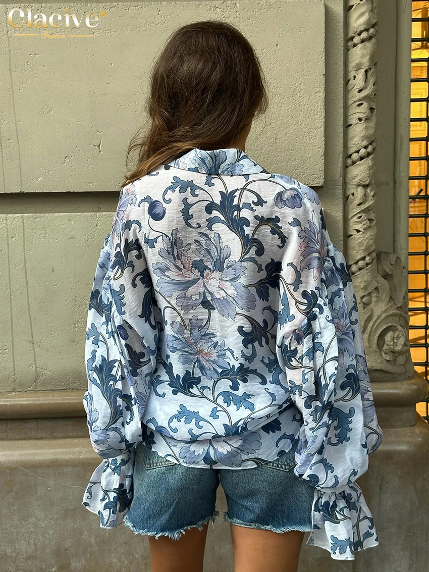 Clacive moda solta impressão camisa feminina 2025 casual lapela manga longa blusa senhoras elegante clássico topo roupas femininas