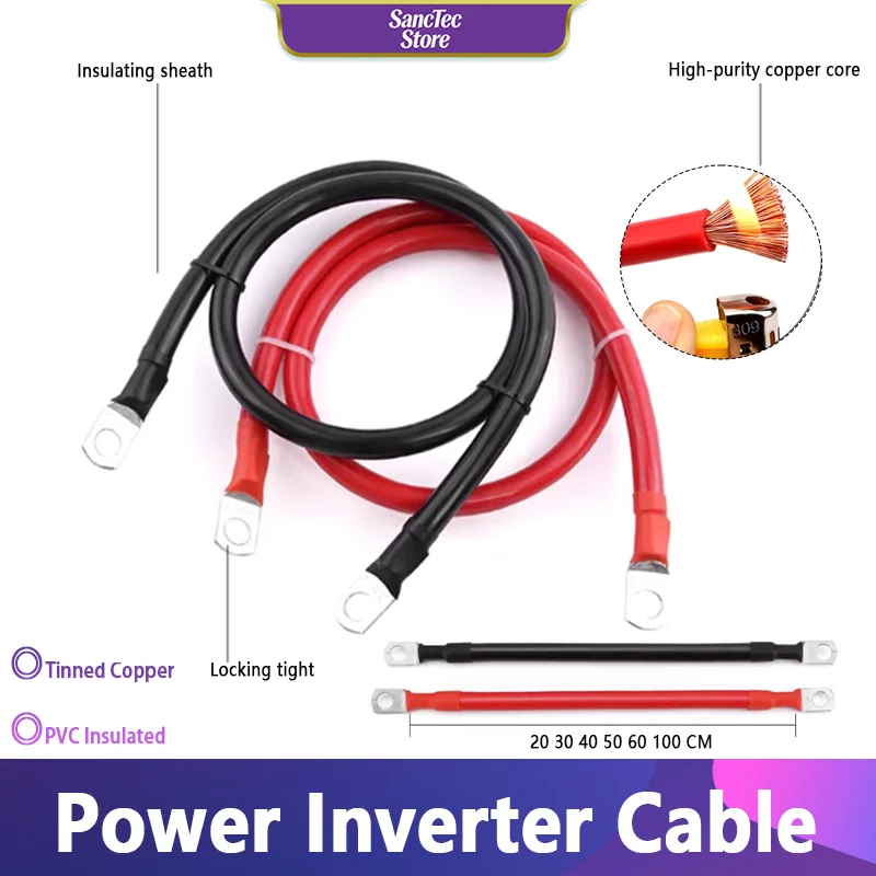 Length 20~100cm Battery Inverter Cable Set AWG 8 6 4 With M8 Lug RV Coppe PVC Insulated For Solar System UPS Car Connection Wire