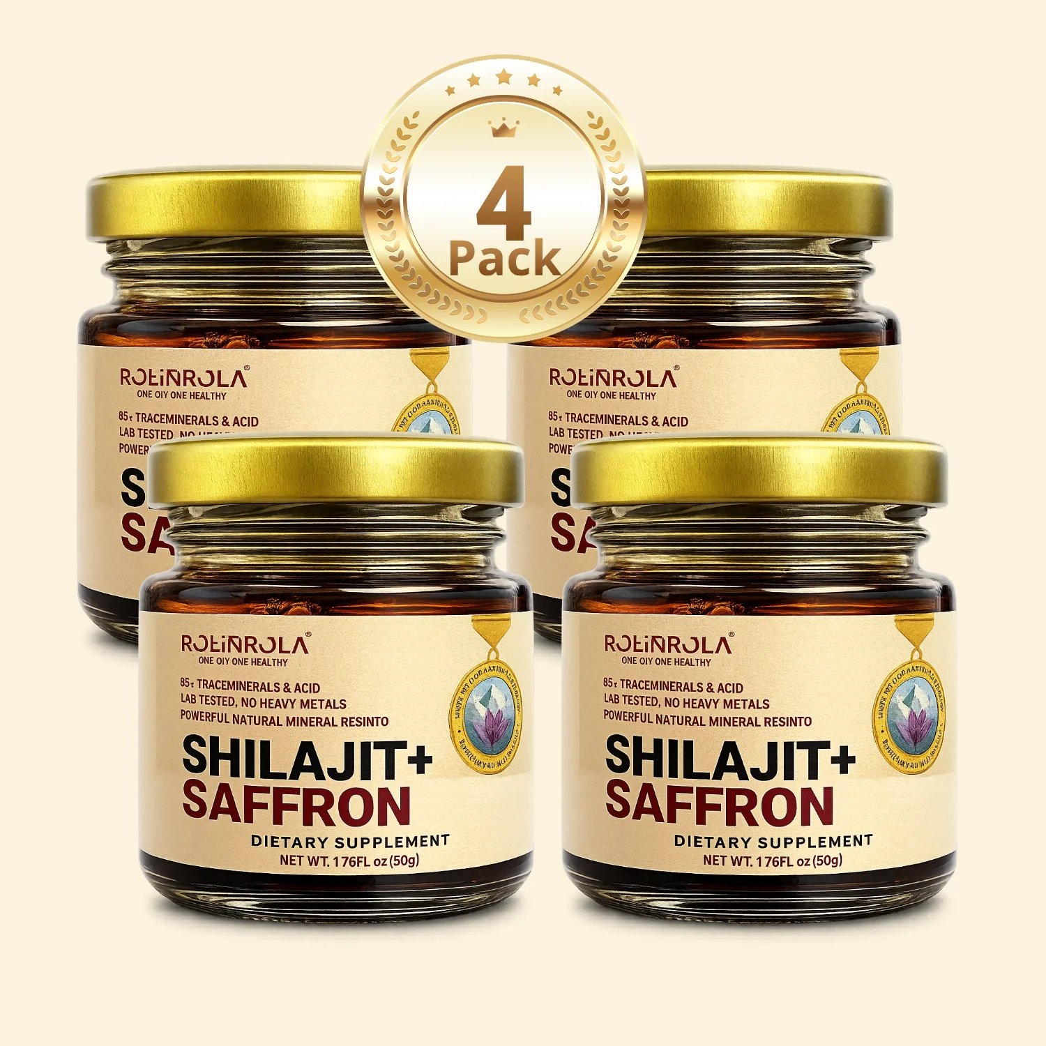

ROLI&ROLA 4 Pack*1.76oz/50g Pure Shilajit & Saffron Resin. Natural Supplements Mood & Energy for Women.