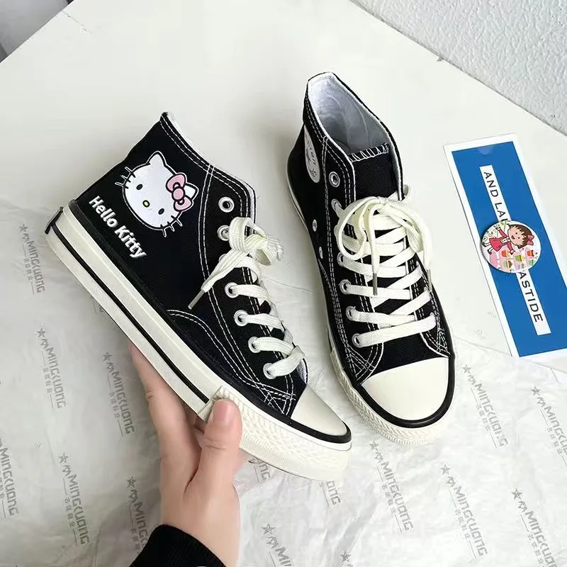 Sanrio Hello Kitty High Top Canvas Shoes Student Cartoon Graffiti Skateboard Shoes Kawaii Girls Preppy Style Versatile Sneakers