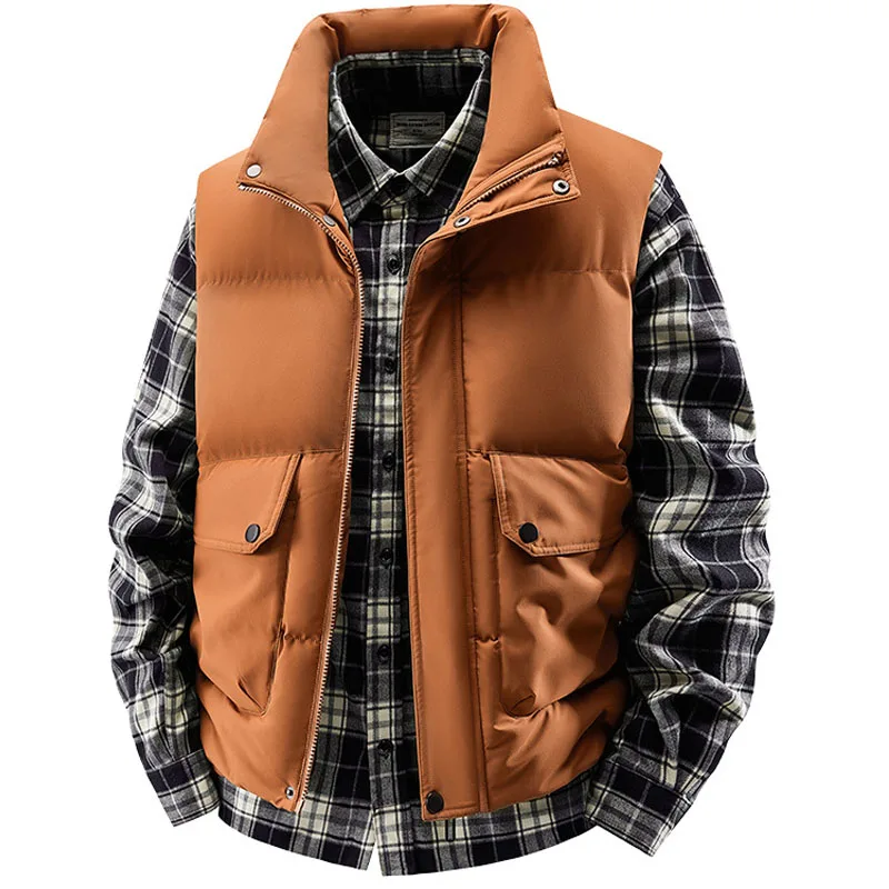 Chaleco para hombre Otoño Adding fleece nueva empalme hombres de mediana edad enjuague chaleco casual de negocios chaleco casual