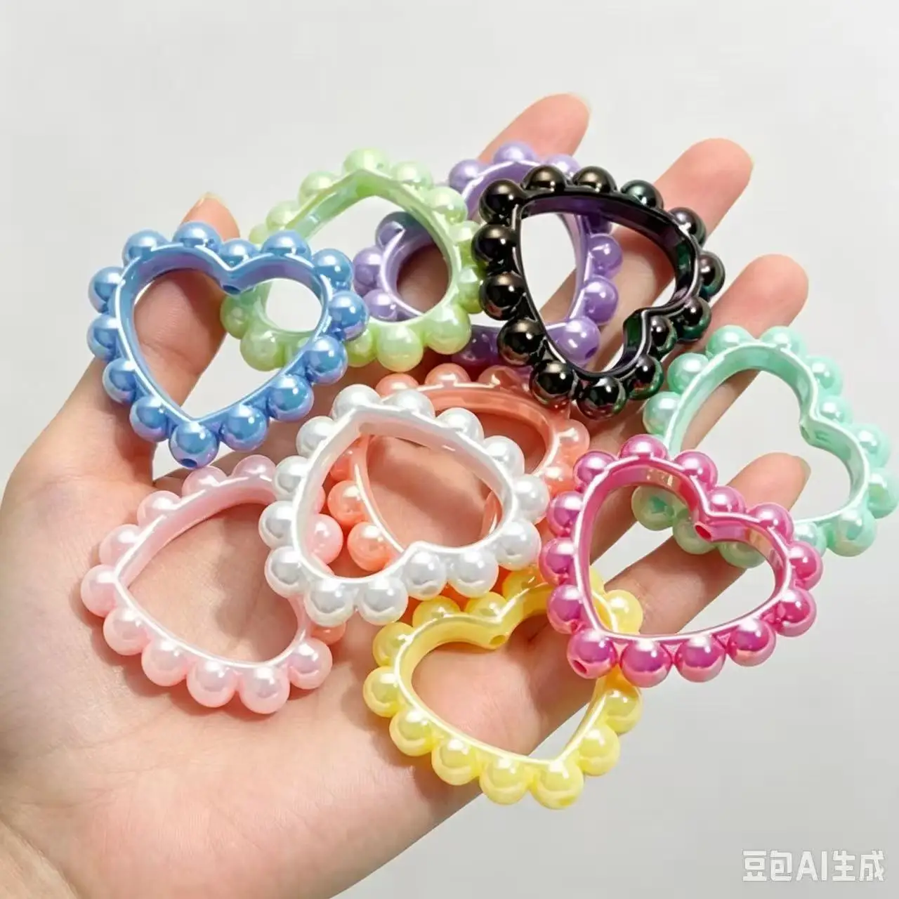 5-20pcs Heart Acrylic Plated UV Color Love Garland Beaded Handmade DIY Mobile Phone Chain Keychain Accessories Pen Decoration