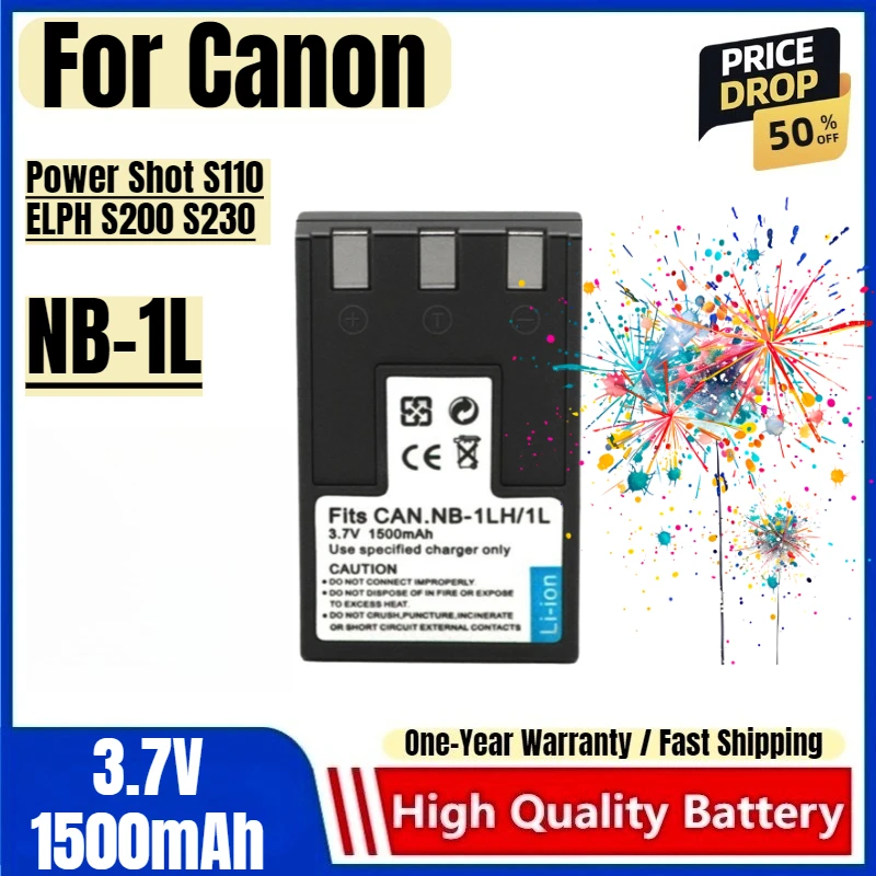 

NB-1L Battery 3.7V 1500mAh Rechargeable Batteries and Charger for Canon Power Shot S110 ELPH S200 S230 Camera Battery