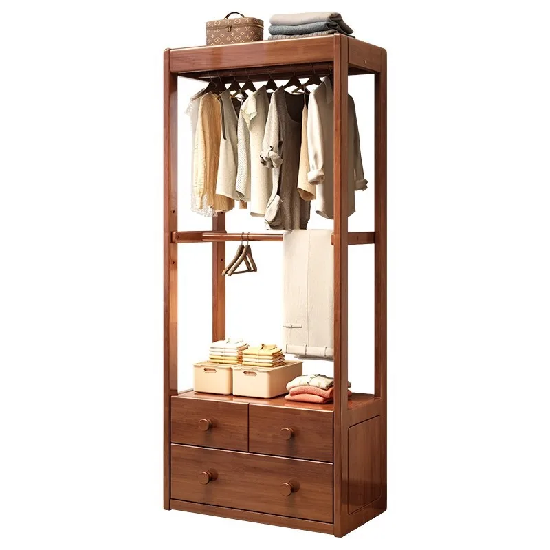 @Solid wood coat rack Floor-to-ceiling bedroom Home storage cabinet Integrated hanger Living room Large capacity  with drawer