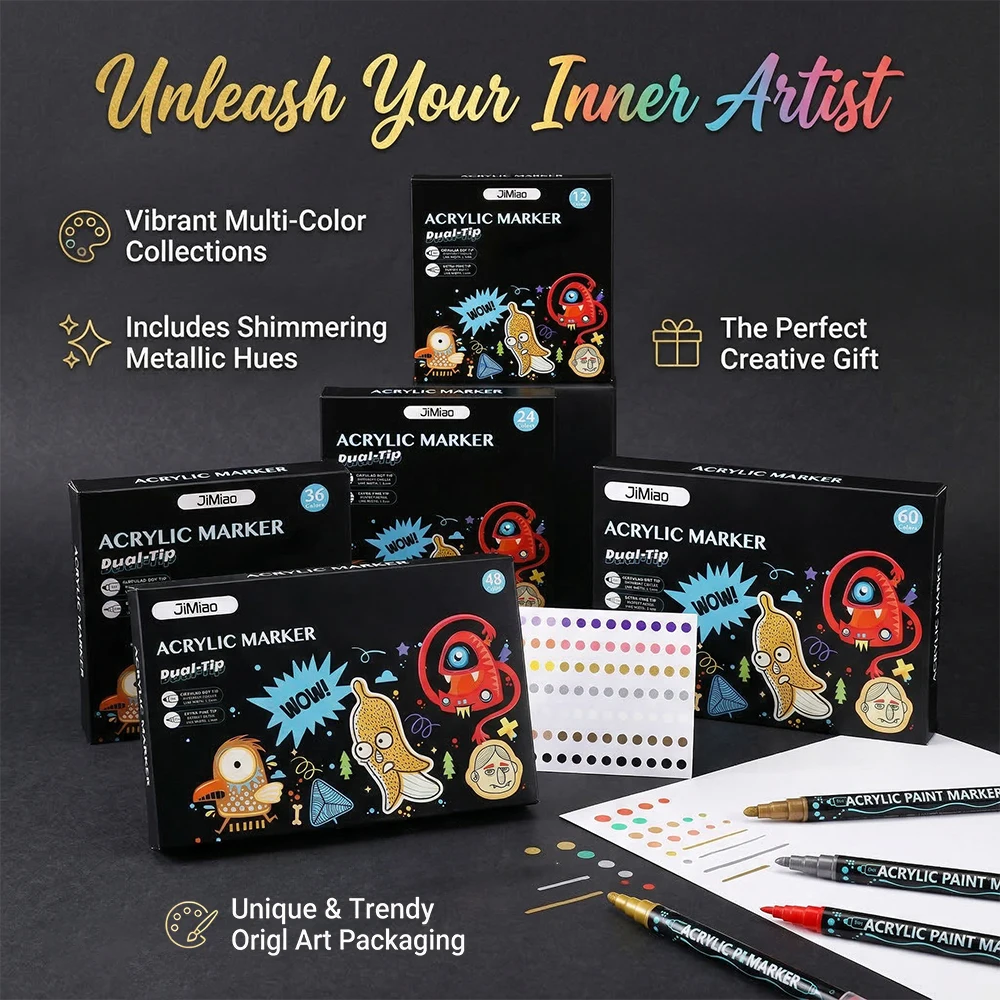 

12/24/26/36/48/60 Colors Set Acrylic markers Dual Tip Graffiti Painting DIY Art Stone Painting no fading School Office Supplie
