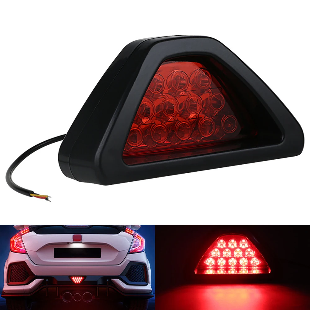 

Motorcycle LED Rear Stop Tail Light F1 Triangle Type Brake Light Flash Strobe Fog Lamp Car Warning Light Universal Car Accessory