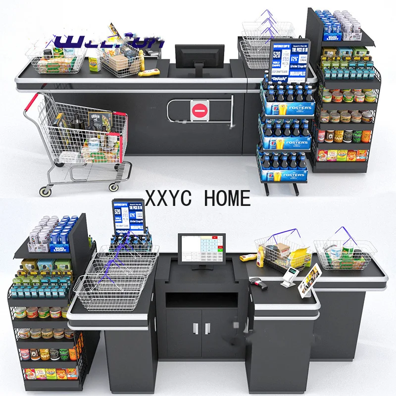 Commercial Retail Supermarket Checkout Counter With Conveyor Belt