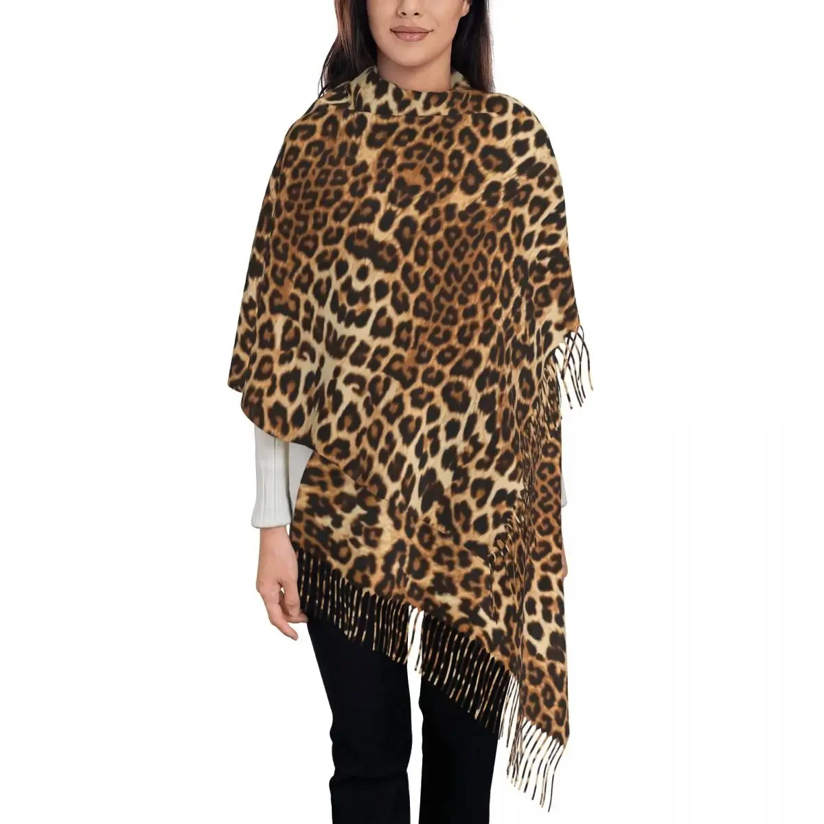 Fashion Cheetah Leopard Skin Print Tassel Scarf Women Winter Warm Shawl Wrap Female Animal Scarves