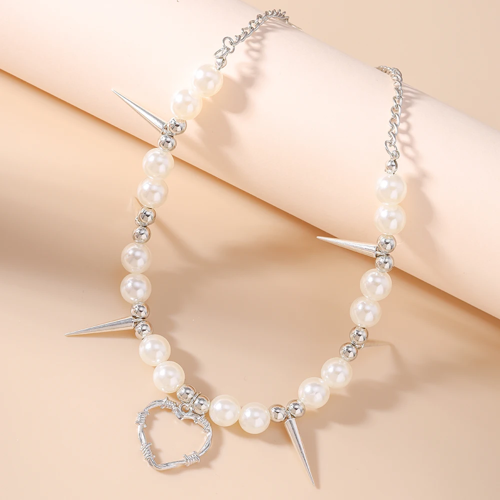 Aihua E-Girl Perlen-Spike-Halskette Choker für Damen, koreanische Mode-Nieten-Halskette für Herren, Gothic Hip-Hop Grunge Street Schmuck Geschenke – Detail 4