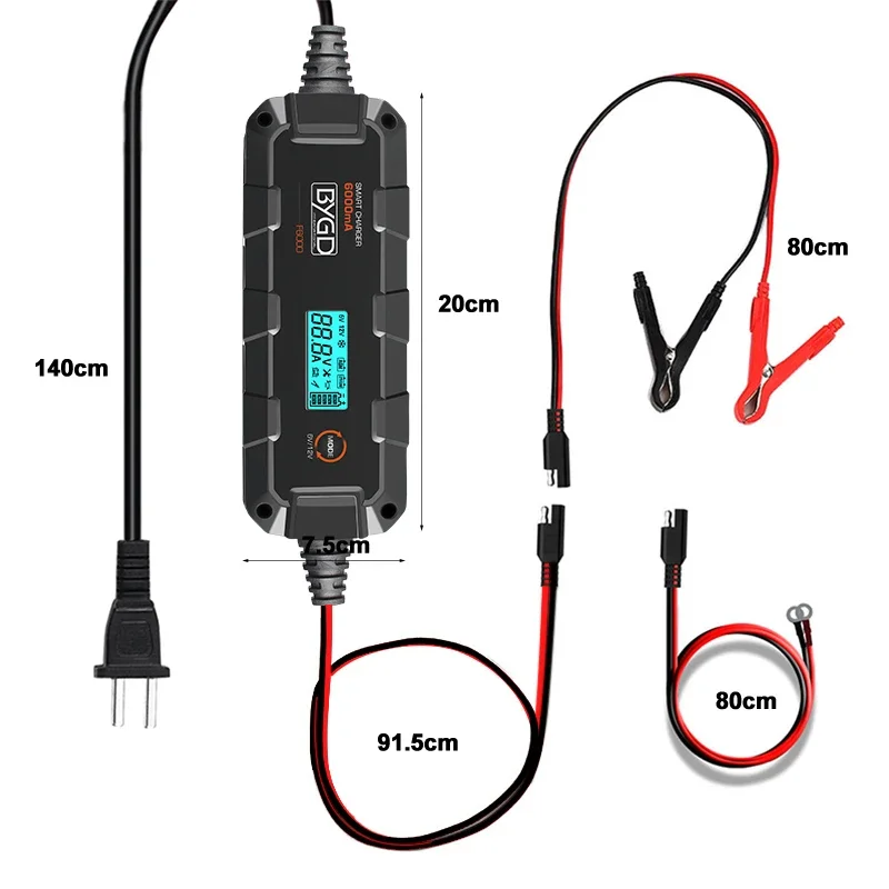 BYGD 6V 12V 6000mA Fully Automatic Smart Battery Charger Pulse Repair Battery Maintainer Trickle Charger for Car Lawn Mower Boat