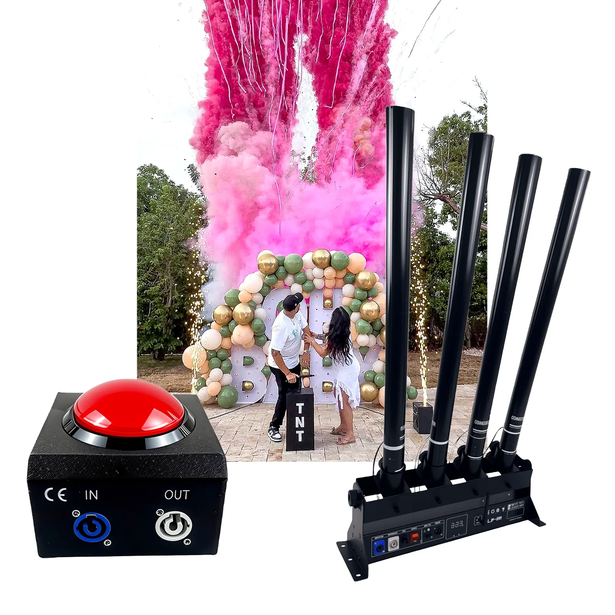 Gender Reveal Baby Shower Boy or Girl 4 shots Electronic Confetti Launcher DMX512 Control Metal Remote Cannon Outdoor Wedding Dj
